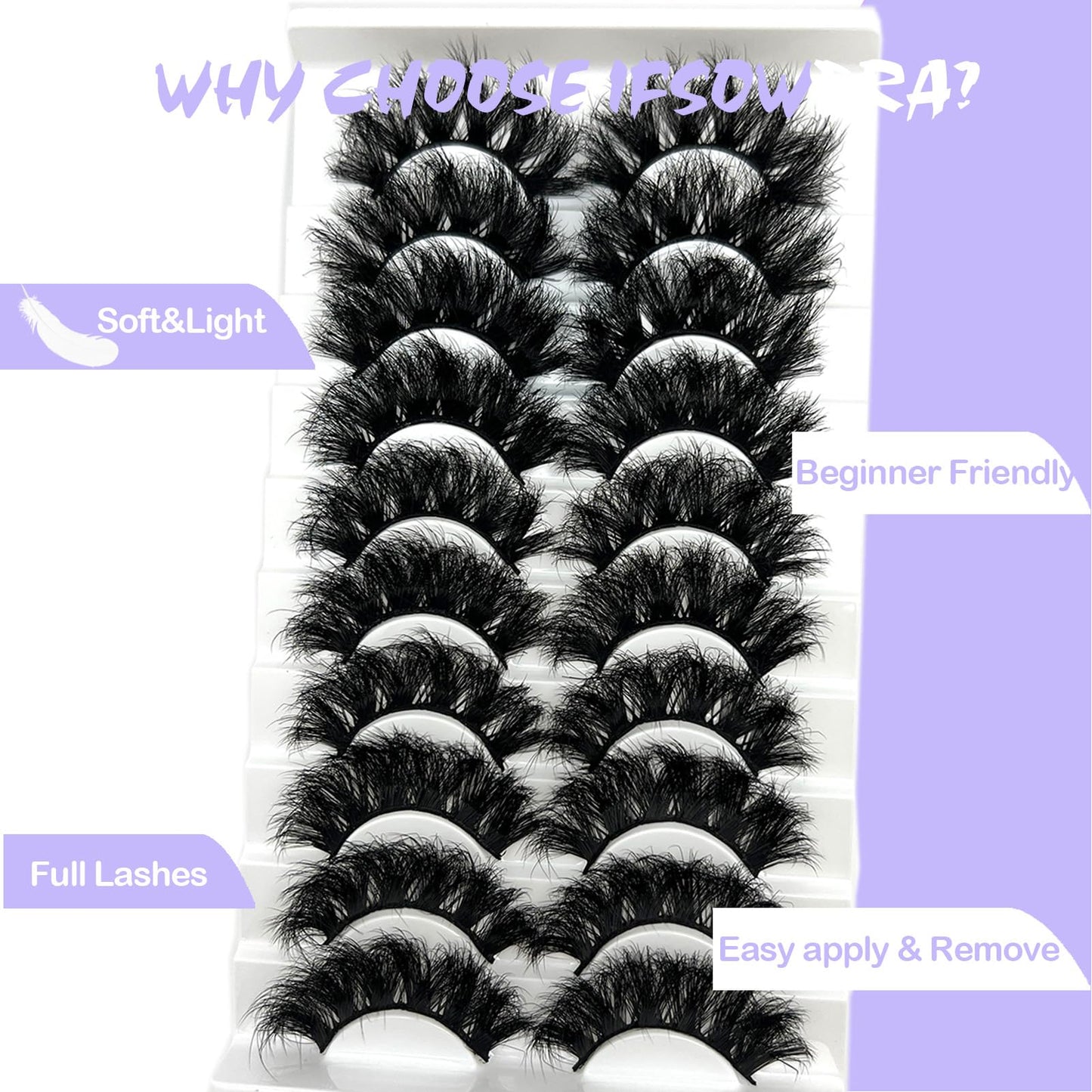 Mink Lashes Fluffy Big Dramatic Thick False Eyelashes, Soft 20mm Volume 3D Faux Mink, 20 Pairs Eyelashes Pack, 25mm Full Strip Lashes That Look Like Extensions