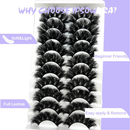 Mink Lashes Fluffy Big Dramatic Thick False Eyelashes, Soft 20mm Volume 3D Faux Mink, 20 Pairs Eyelashes Pack, 25mm Full Strip Lashes That Look Like Extensions