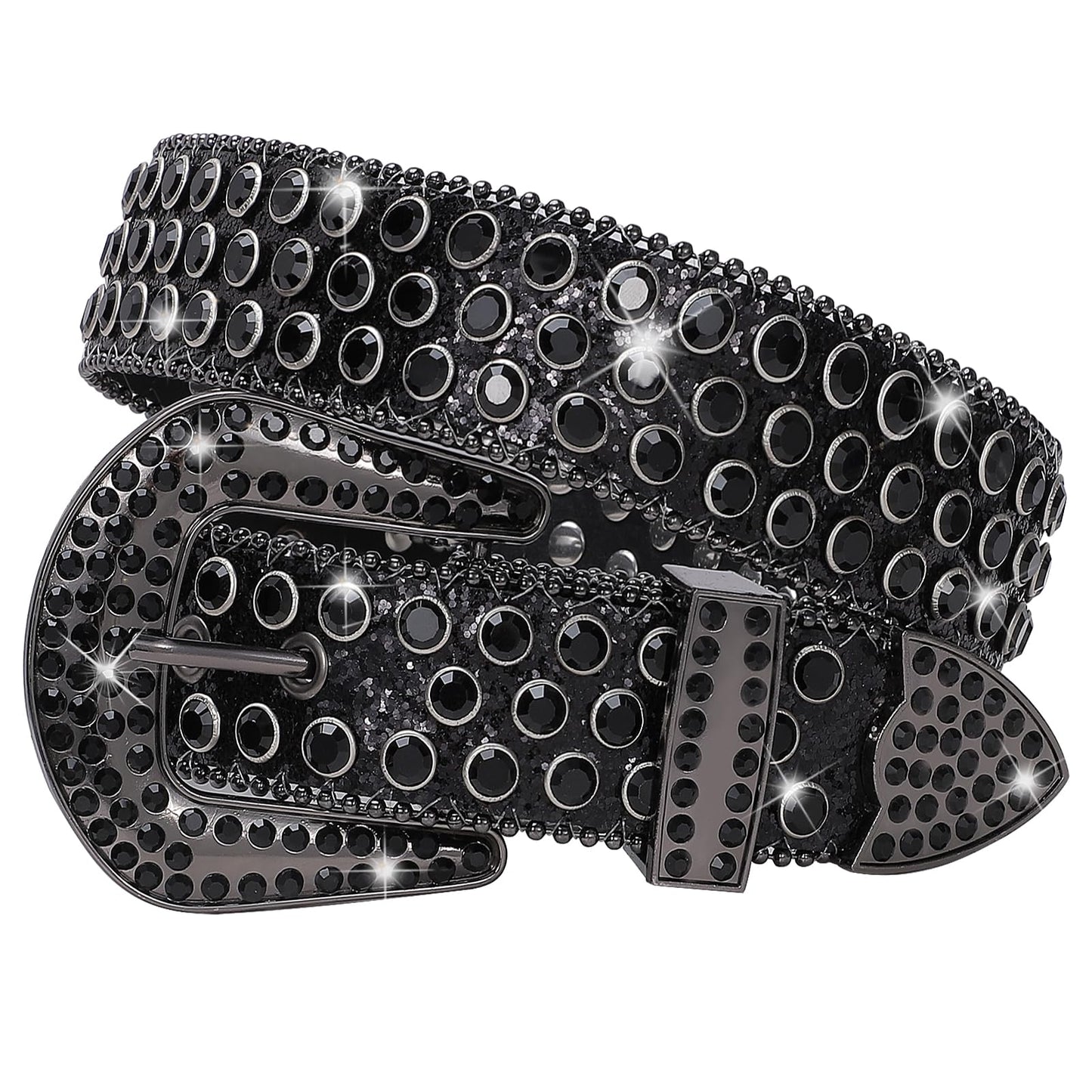 SUOSDEY Rhinestone Belt Unisex Sequin Strap Bling Crystal Western Studs Glitter Luxury Belt for Jeans Pants Dress