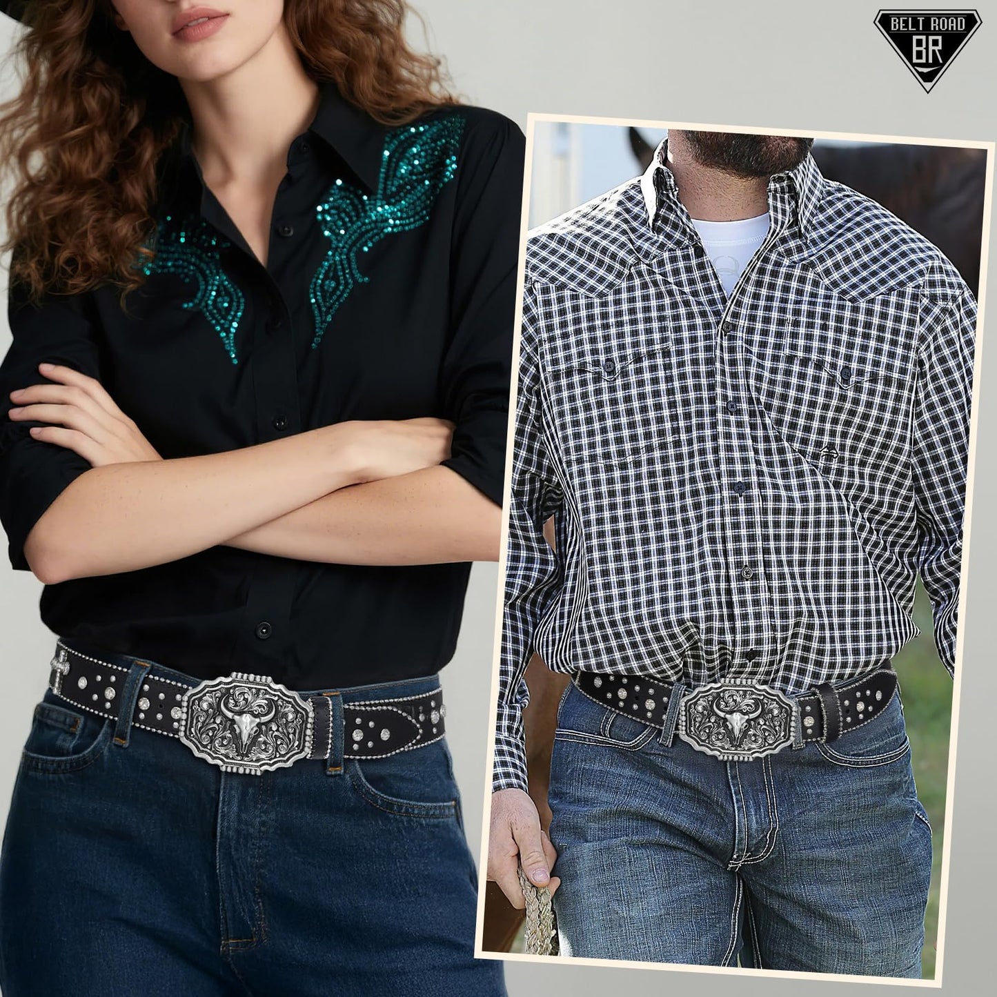 Cowboy Cowgirl Belts for Women Men Western Belts Punk Goth Belt PU Leather Belt With Western Buckle