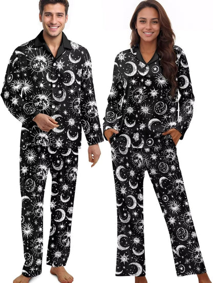 Matching Pajamas for Couple Soft Funny Front Button long Sleeve Pajamas
