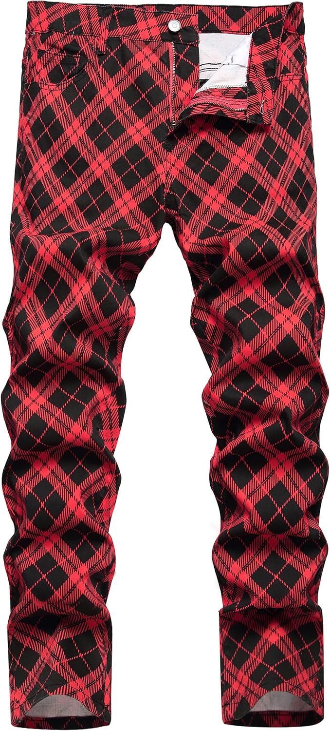 DANT BULUN Men's Fashion Casual Printed Jeans Stretch Skinny Denim Jogger Pants