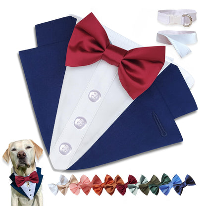 Custom-Fit Dog Tuxedo with Bow Tie & Lapel Uncut Cham Eyelet | Keyhole Fishtail Buttonhole Design | Optional Ring Bearer Clasp | Perfect Outfit for Wedding & Birthday by ACORD EU (Tan)