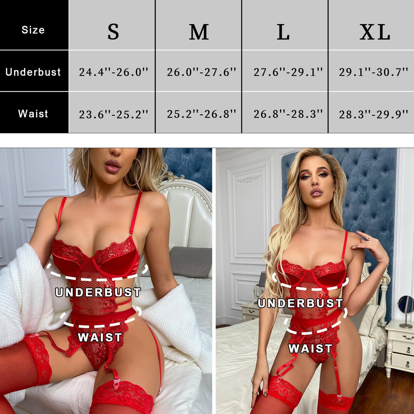 Sexy Lingerie for Women Lingerie Set with Garter Belt Floral Embroidered Lace Bodysuit Teddy Baby Dolls Panty