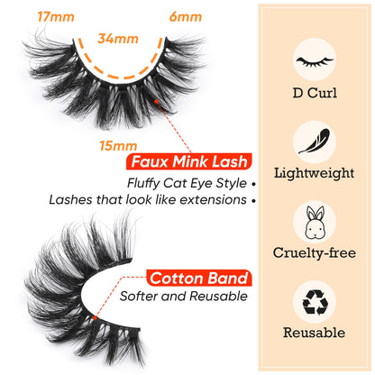 Mink Lashes Full Volume False Eyelashes 18mm Dramatic Faux Mink Eyelashes Natural Look Cat Eye Volume Eye Lashes Multipack by Focipeysa