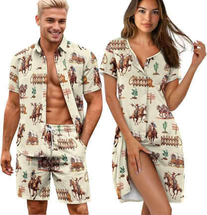 His and Her Pajamas for Couples Set Plus Size Button Down Pjs Nightgown Sleepwear Lounge Sets