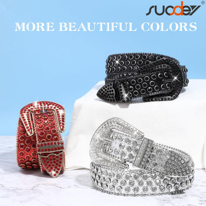 SUOSDEY Rhinestone Belt Unisex Sequin Strap Bling Crystal Western Studs Glitter Luxury Belt for Jeans Pants Dress