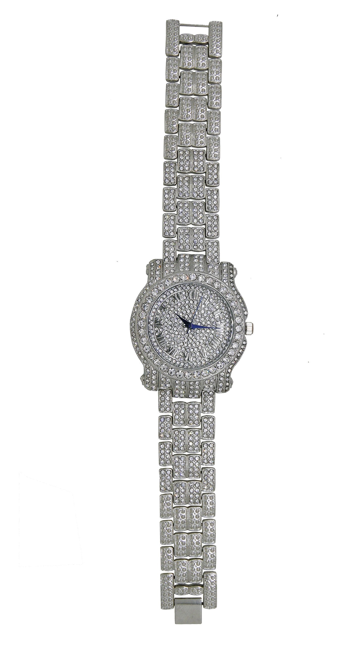 Charles Raymond Bling-ed Out Silver Round Luxury Mens Watch w/Bling-ed Out Bracelet - L0504B