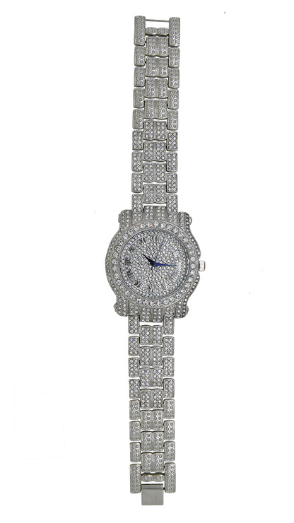 Charles Raymond Bling-ed Out Silver Round Luxury Mens Watch w/Bling-ed Out Bracelet - L0504B