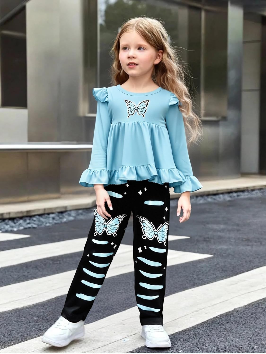 Toddler Kid Girl Clothes Ruffle Sleeve High Low Top Floral Allover Pants Fall Winter Outfit Set