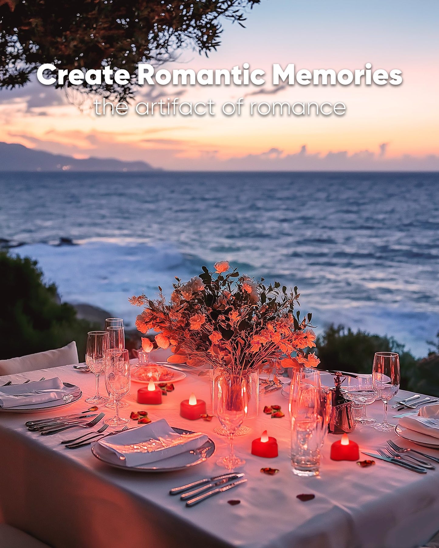 Amagic 1000 Pieces Artificial Rose Petals with 12 Heart LED Tea Lights Candles Kit, Rose Petals and Candles Set for Proposal, Anniversary, Valentine's Day, Special Romantic Night, Wedding Table Decor