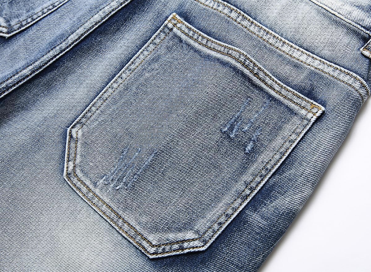 Baylvn Men's Casual Ripped Printed Denim Shorts Slim Fit Summer Beach Jeans Shorts