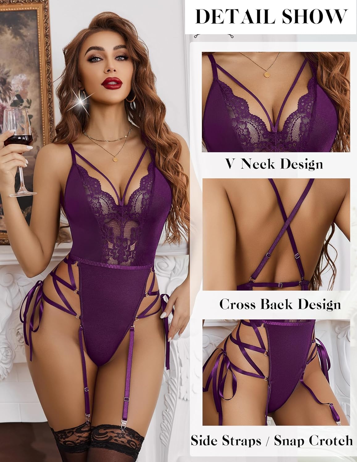 Avidlove Lingerie for Women Lace Lingerie Sets with Garter Belts One Piece Bodysuit Teddy No Stockings S-XXL