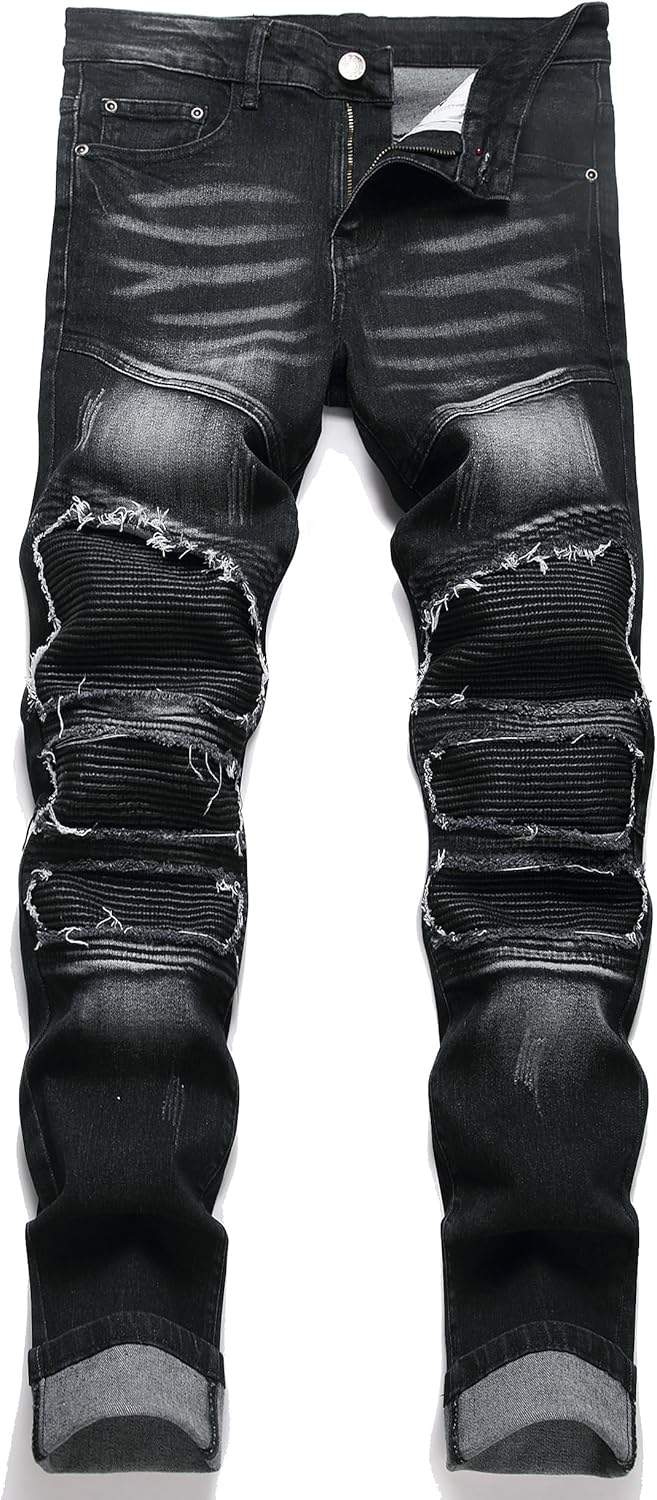 RXXKKK Men's Classic Zipper Biker Regular Fit Flex Jean