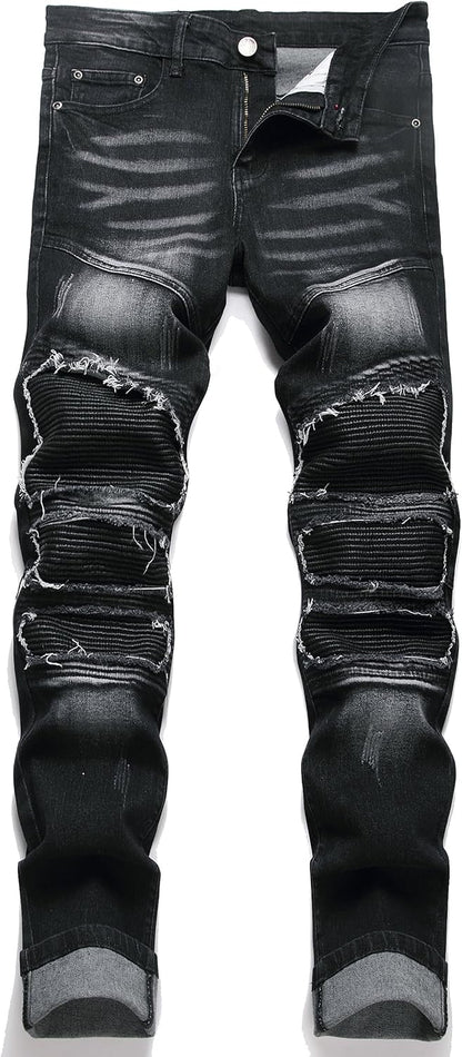RXXKKK Men's Classic Zipper Biker Regular Fit Flex Jean