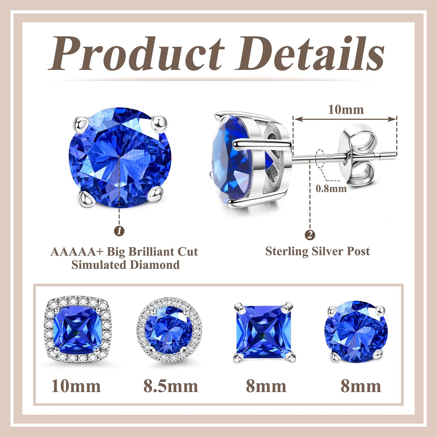 MILACOLATO Cubic Zirconia Stud Earrings for Women Men | 18K Gold Plated Hypoallergenic Sterling Silver Post Earrings | Big Brilliant Simulated Diamond CZ Halo Stud Earrings for Sensitive Ears