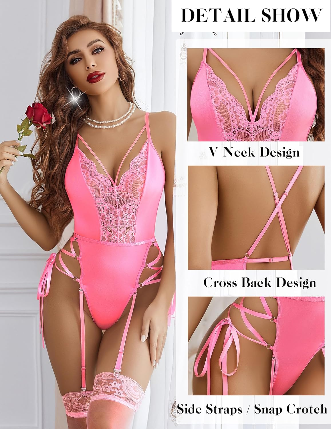 Avidlove Lingerie for Women Lace Lingerie Sets with Garter Belts One Piece Bodysuit Teddy No Stockings S-XXL