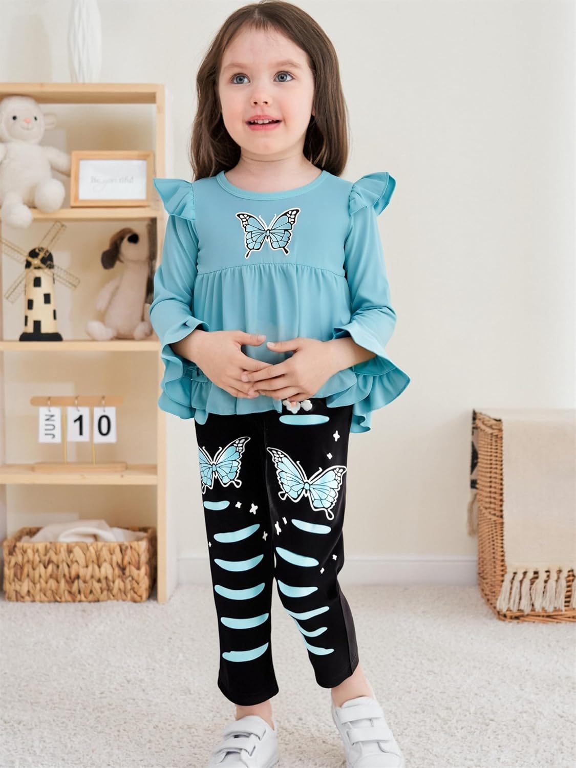 Toddler Kid Girl Clothes Ruffle Sleeve High Low Top Floral Allover Pants Fall Winter Outfit Set