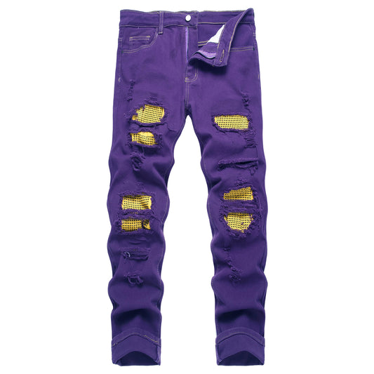 Men's Slim-fit Stretch Denim Jeans Featuring a Ripped Stretch Regular Pants