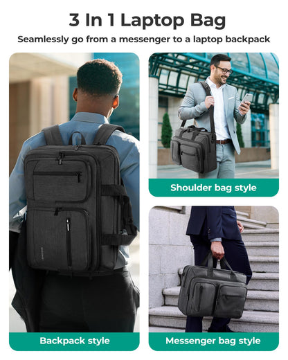 BAGSMART 3 In 1 Laptop Bag for Men, Computer Briefcase 17.3 Inch Laptop Water-Repellent Shoulder Bag, Computer Bag Business Travel Office, Black