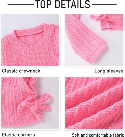 Girls' Clothing Sets Ribbed Knit Crewneck T-Shirt & Camo Print Elastic Waist Pants Girls Clothes Size 6-16Y