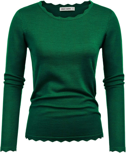 GRACE KARIN Women's High Stretchy Long Sleeve Pullover Sweater Blouse Top