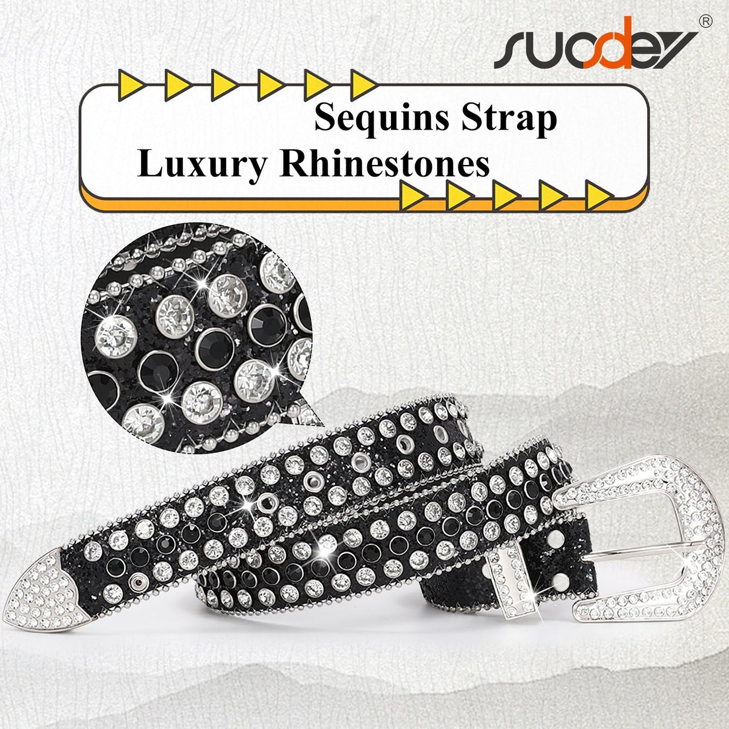 SUOSDEY Rhinestone Belt Unisex Sequin Strap Bling Crystal Western Studs Glitter Luxury Belt for Jeans Pants Dress