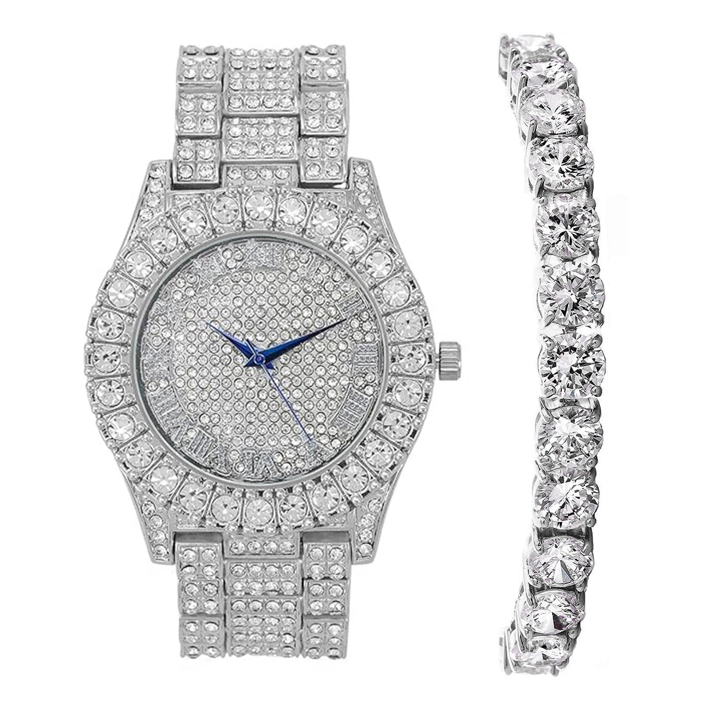 Charles Raymond Women's Big Rocks Bezel Colored Dial with Roman Numerals Fully Iced Out Watch - ST10327LA
