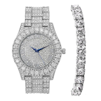 Charles Raymond Women's Big Rocks Bezel Colored Dial with Roman Numerals Fully Iced Out Watch - ST10327LA