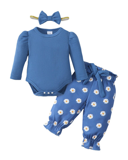 Mioglrie Baby Girl Clothes Newborn Girl Fall Winter Outfits Pants Set Preemie Clothing Headband 0 3 6 12 18 Months