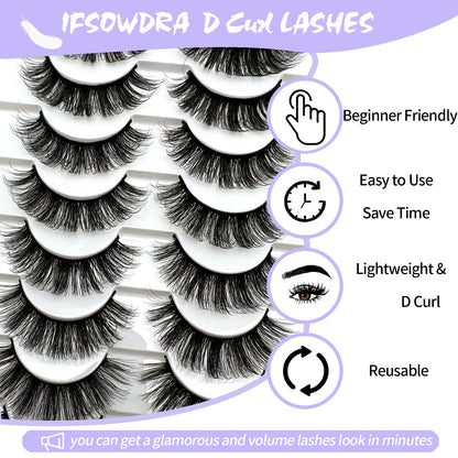 Mink Lashes Fluffy Big Dramatic Thick False Eyelashes, Soft 20mm Volume 3D Faux Mink, 20 Pairs Eyelashes Pack, 25mm Full Strip Lashes That Look Like Extensions