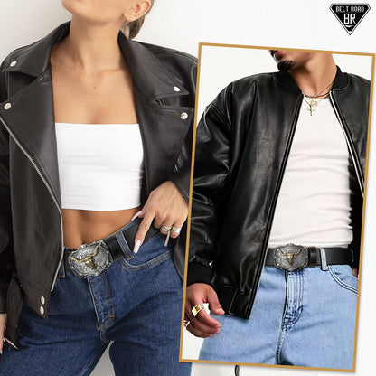 Cowboy Cowgirl Belts for Women Men Western Belts Punk Goth Belt PU Leather Belt With Western Buckle