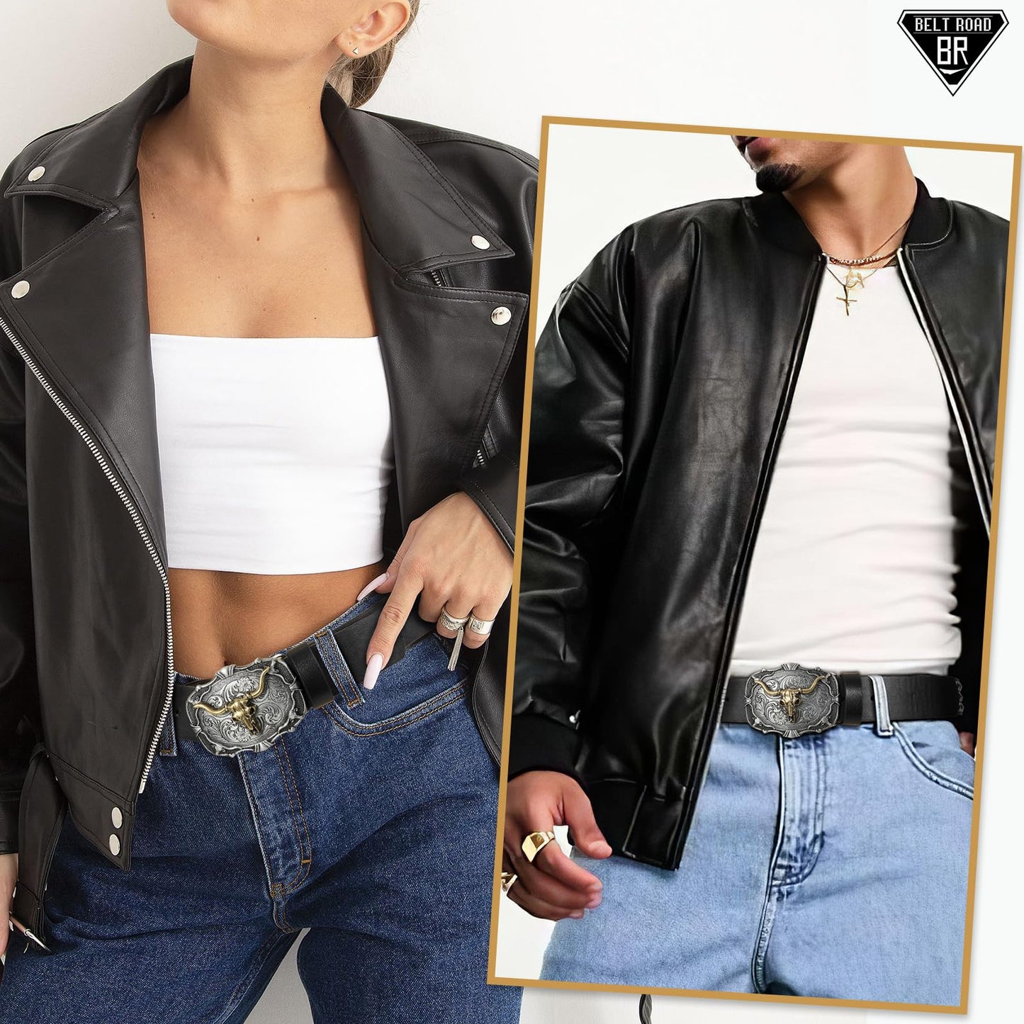 Cowboy Cowgirl Belts for Women Men Western Belts Punk Goth Belt PU Leather Belt With Western Buckle