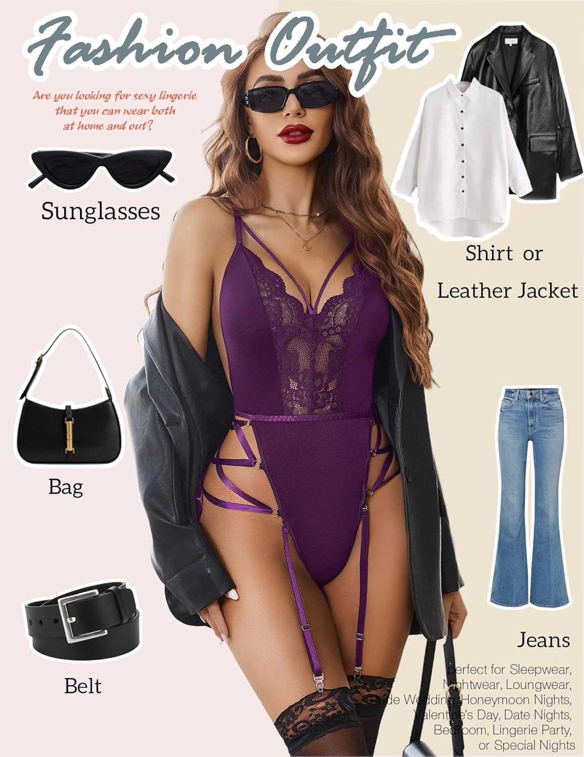 Avidlove Lingerie for Women Lace Lingerie Sets with Garter Belts One Piece Bodysuit Teddy No Stockings S-XXL