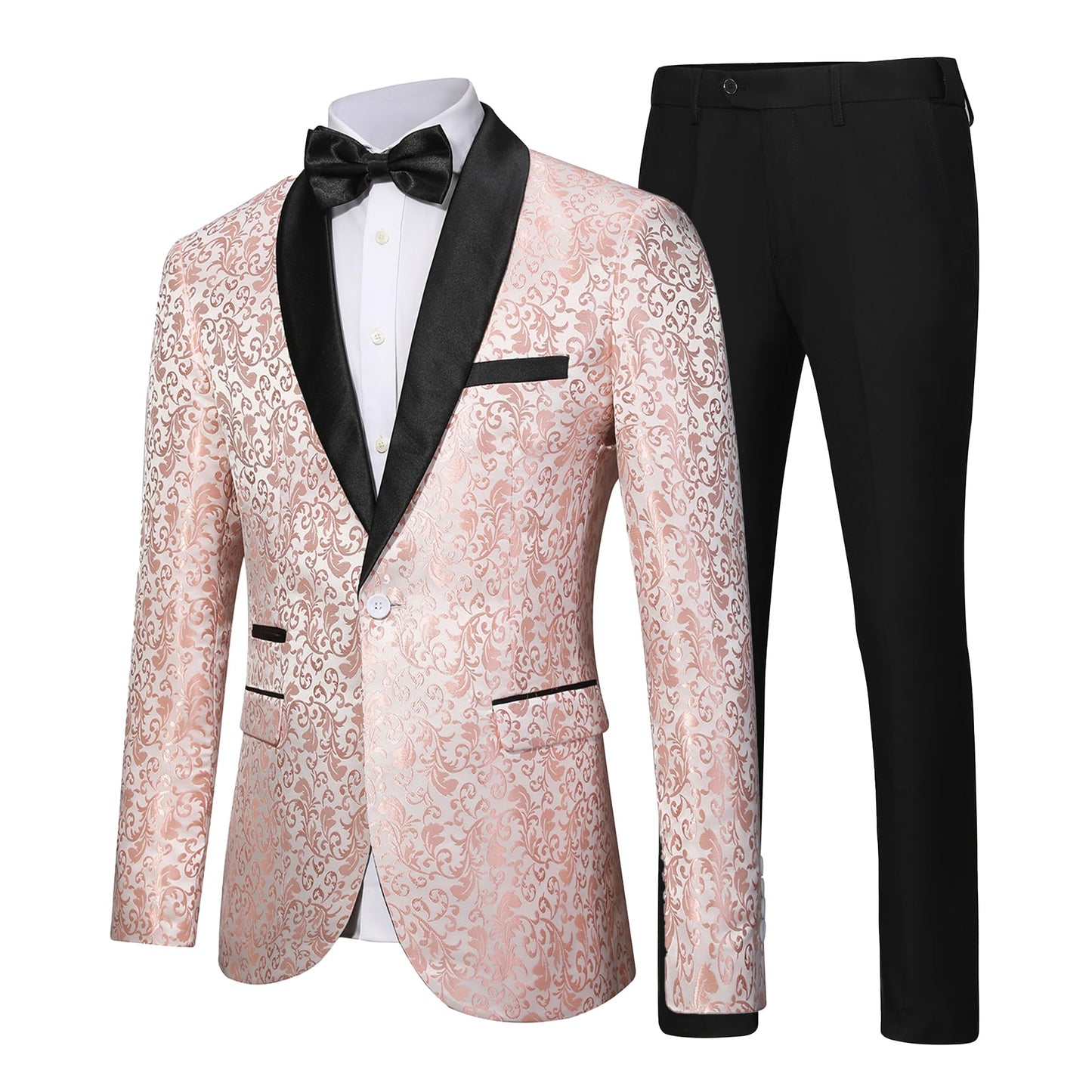 Men's Floral Dinner Party Prom Wedding Stylish Tuxedo Suits for Men One Button Dinner Jacket Pants Set