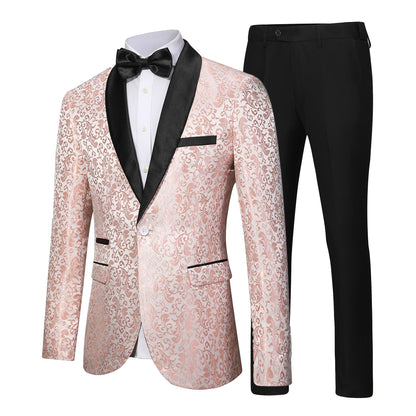 Men's Floral Dinner Party Prom Wedding Stylish Tuxedo Suits for Men One Button Dinner Jacket Pants Set