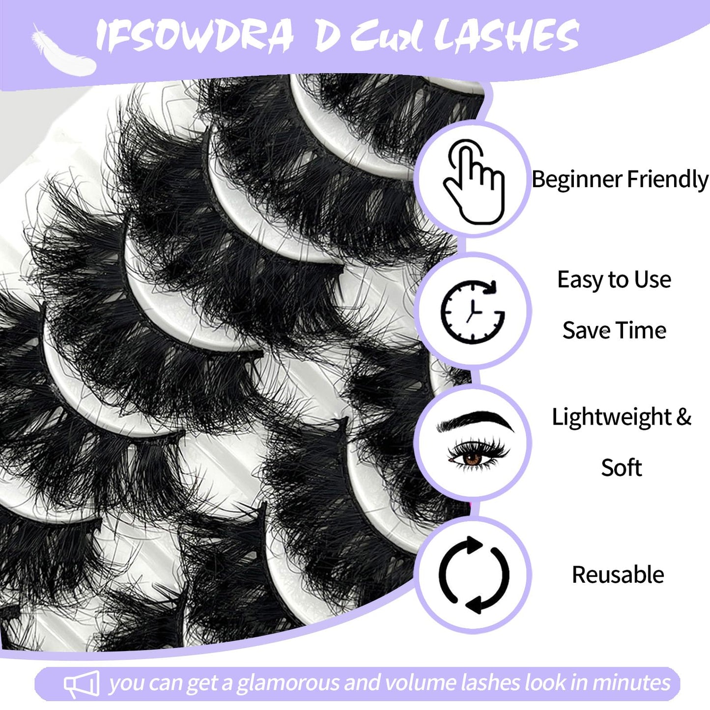 Mink Lashes Fluffy Big Dramatic Thick False Eyelashes, Soft 20mm Volume 3D Faux Mink, 20 Pairs Eyelashes Pack, 25mm Full Strip Lashes That Look Like Extensions