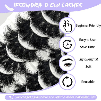 Mink Lashes Fluffy Big Dramatic Thick False Eyelashes, Soft 20mm Volume 3D Faux Mink, 20 Pairs Eyelashes Pack, 25mm Full Strip Lashes That Look Like Extensions