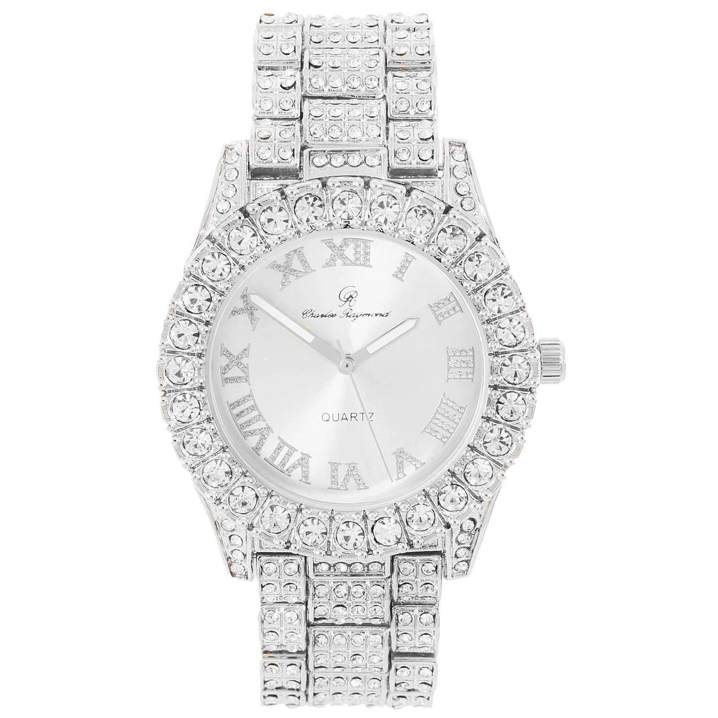Charles Raymond Women's Big Rocks Bezel Colored Dial with Roman Numerals Fully Iced Out Watch - ST10327LA