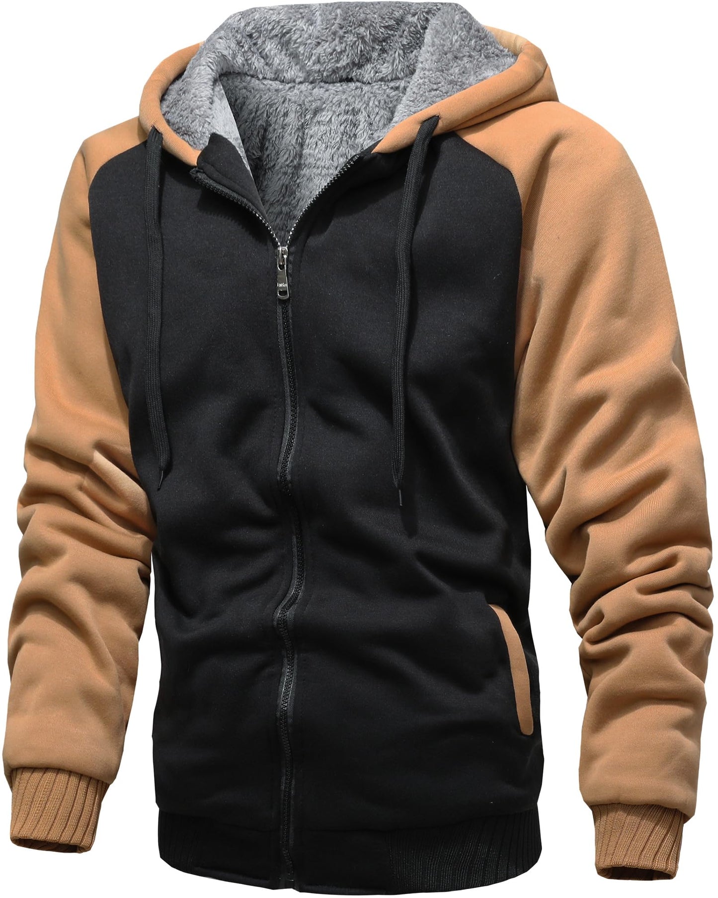 GXAMOY Men's Winter Fleece Hoodies for Men Heavyweight Warm Thick Full Zip Up Sweatshirt Outerwear