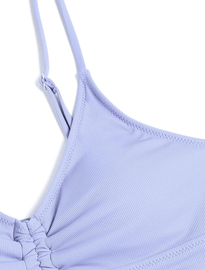 ZAFUL Women V Neck Bikini Set Ruched Tie Front High Waisted Floral Print Ribbed 2 Piece Bathing Suit Swimsuits