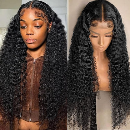 20Inch Deep Wave Lace Front Wigs Human Hair-13x4 HD Transparent Deep Wave Frontal Wigs Human Hair Glueless Curly Wigs for Women 200% Density Curly Lace Front Human Hair Pre Plucked with Baby Hair