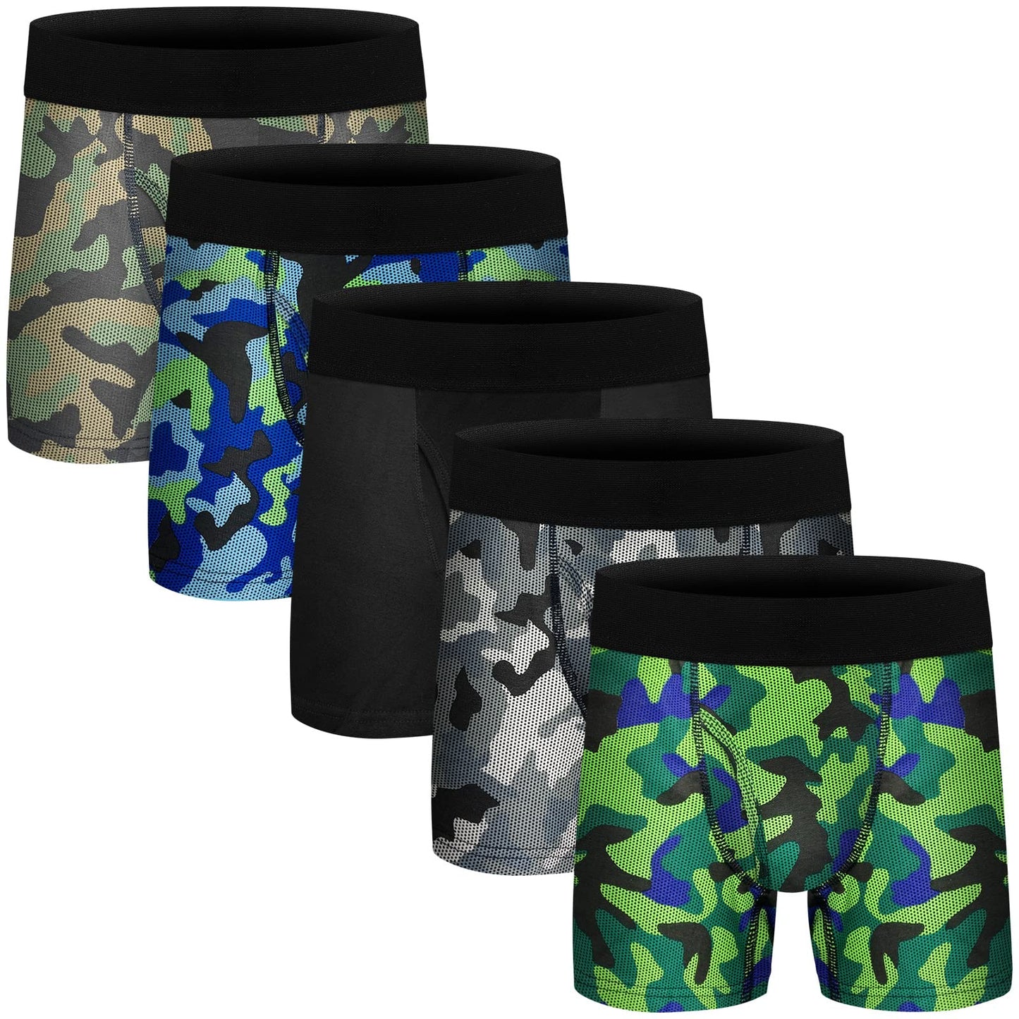 Boys Boxer Briefs,Cotton Toddler Underwear Breathable Mesh Performance Sport Big Boy Boxer Briefs with Fly 5 Pack