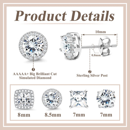 MILACOLATO Cubic Zirconia Stud Earrings for Women Men | 18K Gold Plated Hypoallergenic Sterling Silver Post Earrings | Big Brilliant Simulated Diamond CZ Halo Stud Earrings for Sensitive Ears