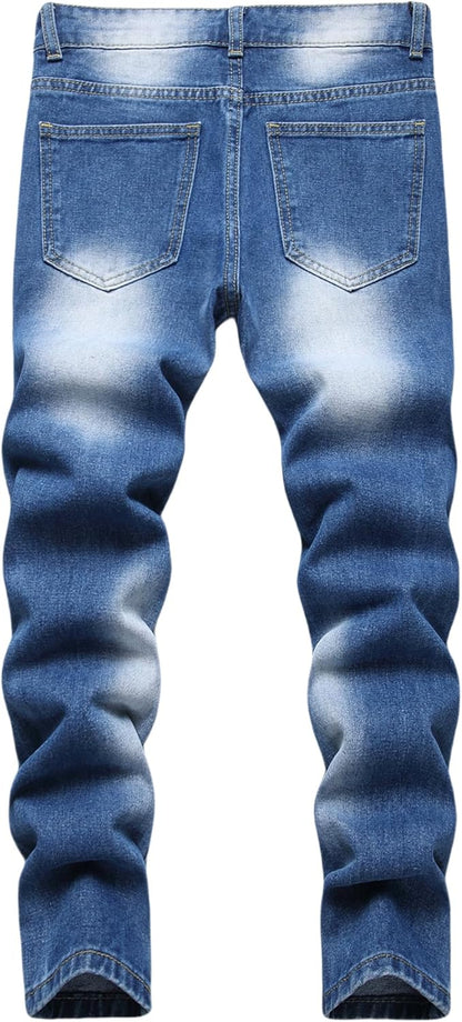 Boy's Ripped Jeans Stacked Skinny Fit Destroyed Distressed Fashion Comfy Denim Jeans Pants