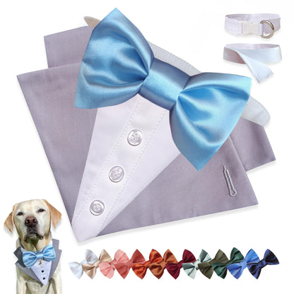 Custom-Fit Dog Tuxedo with Bow Tie & Lapel Uncut Cham Eyelet | Keyhole Fishtail Buttonhole Design | Optional Ring Bearer Clasp | Perfect Outfit for Wedding & Birthday by ACORD EU (Tan)