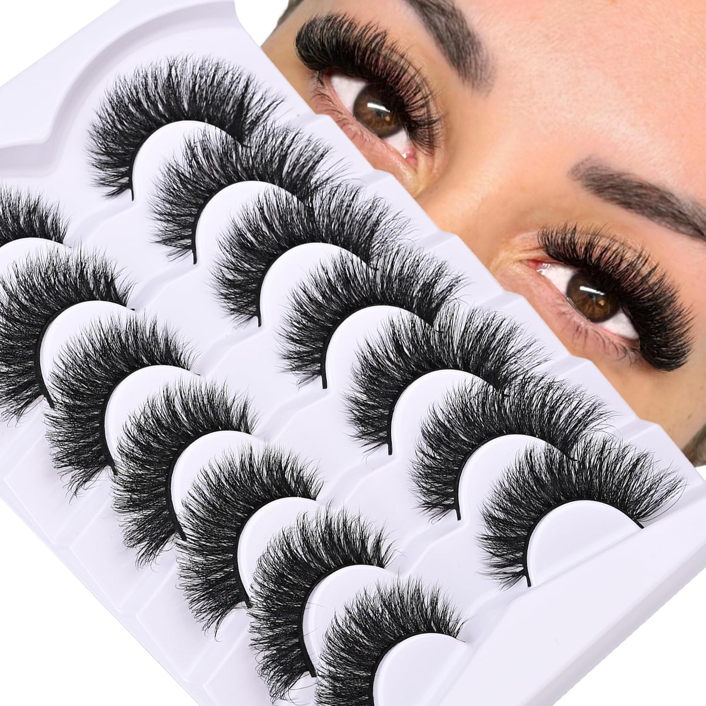 Mink Lashes Strip Eyelashes Volume False Eyelashes that Look Like Extensions Glamour Wispy Curly Fake Lashes 5 Pairs Pack