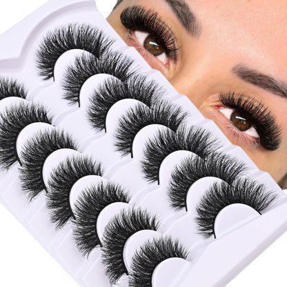 Mink Lashes Strip Eyelashes Volume False Eyelashes that Look Like Extensions Glamour Wispy Curly Fake Lashes 5 Pairs Pack