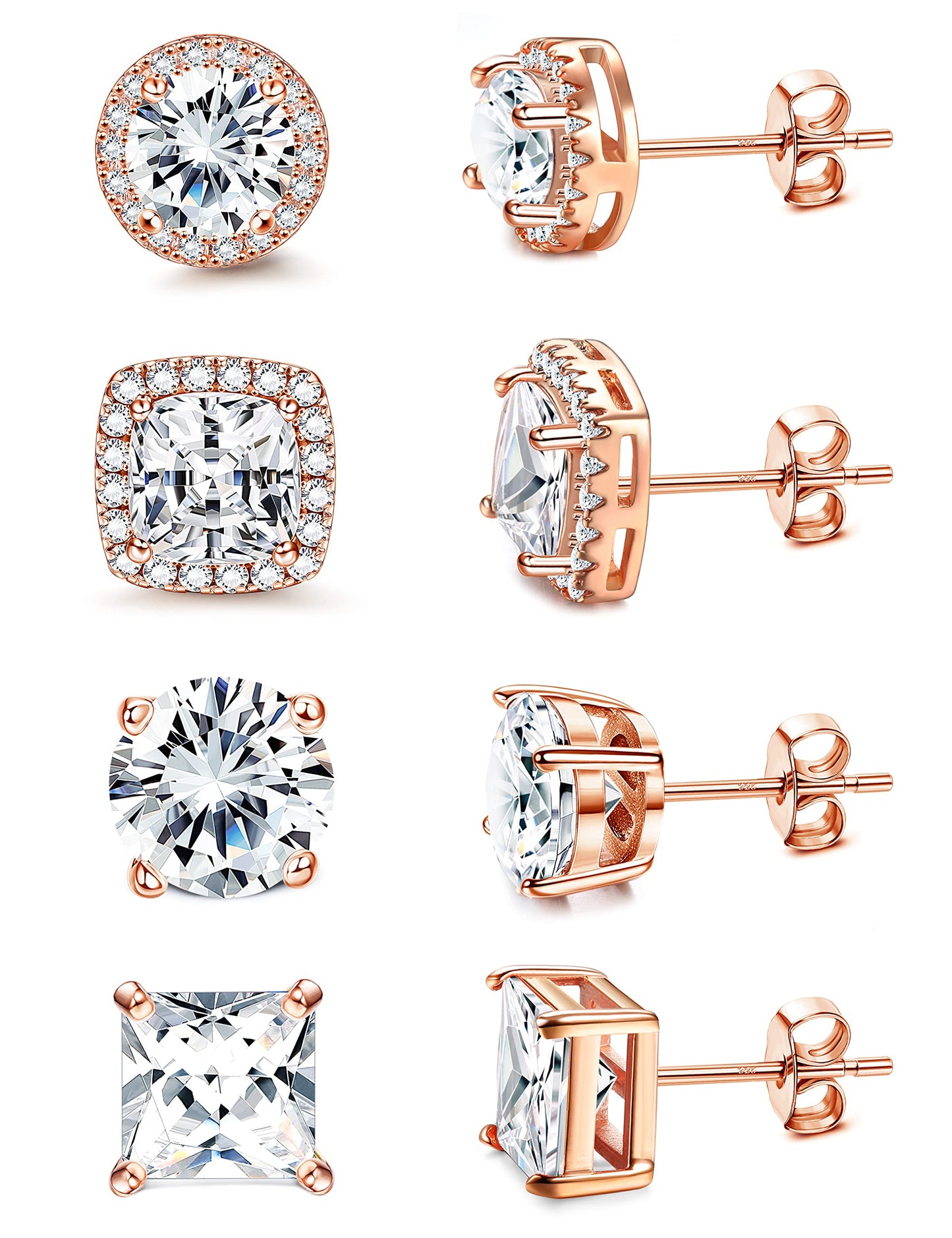 MILACOLATO Cubic Zirconia Stud Earrings for Women Men | 18K Gold Plated Hypoallergenic Sterling Silver Post Earrings | Big Brilliant Simulated Diamond CZ Halo Stud Earrings for Sensitive Ears