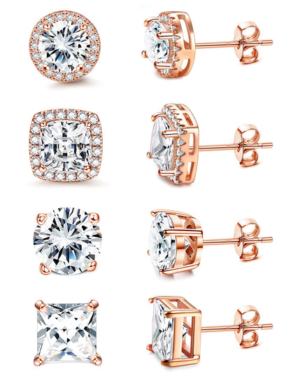 MILACOLATO Cubic Zirconia Stud Earrings for Women Men | 18K Gold Plated Hypoallergenic Sterling Silver Post Earrings | Big Brilliant Simulated Diamond CZ Halo Stud Earrings for Sensitive Ears